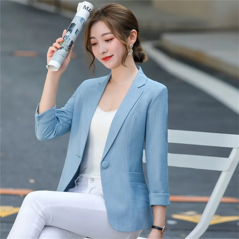 Blazer Women Oversized - Elegant Women's Stripe 3/4 sleeve Suit