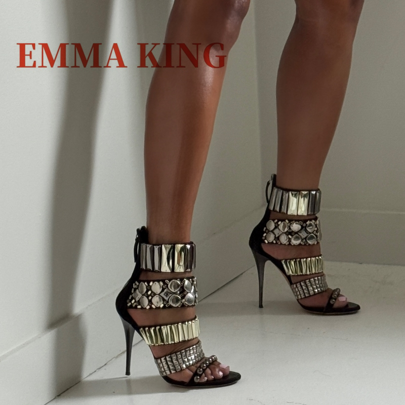 Women Fashion Ideas - Black Embellished Ankle Strap Sandals Summer
