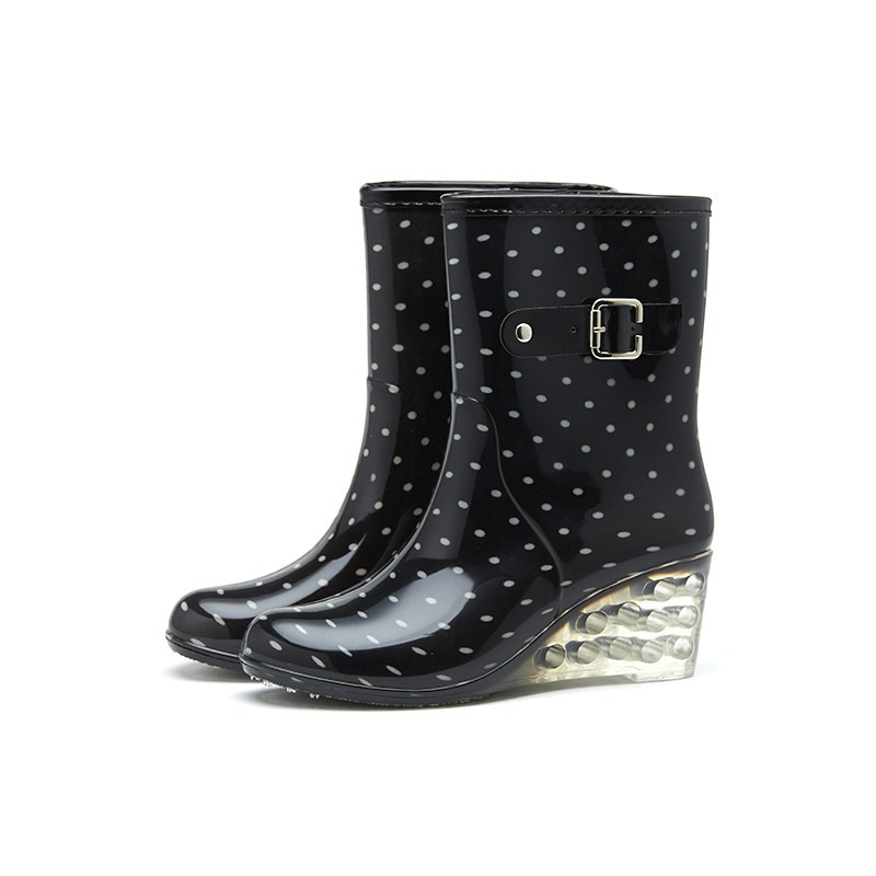 Women'S Fashion Gumboots - Women's Wellies Fashion Buckle Strap Wedges