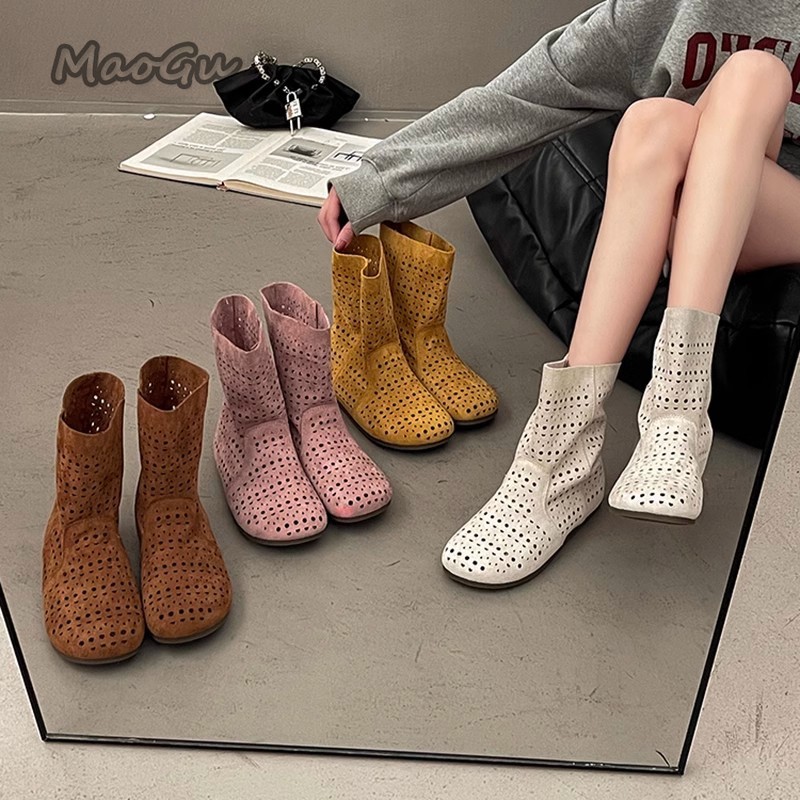 Women Fashion Youtube - Women's Summer Boots Breathable Hollow Slip-on