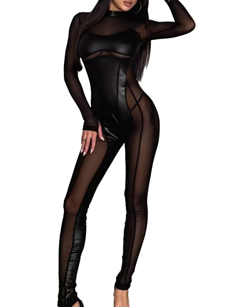 Women Fashion Outfits - Fashion Spliced Mesh Back Zipper Long