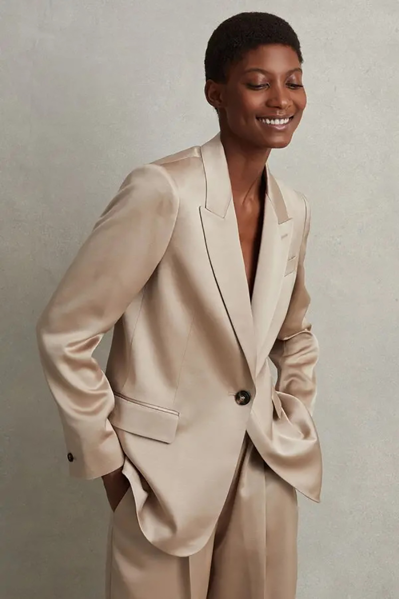 Blazer Women Oversized - Allingentle Silk Satin Women Suits Set