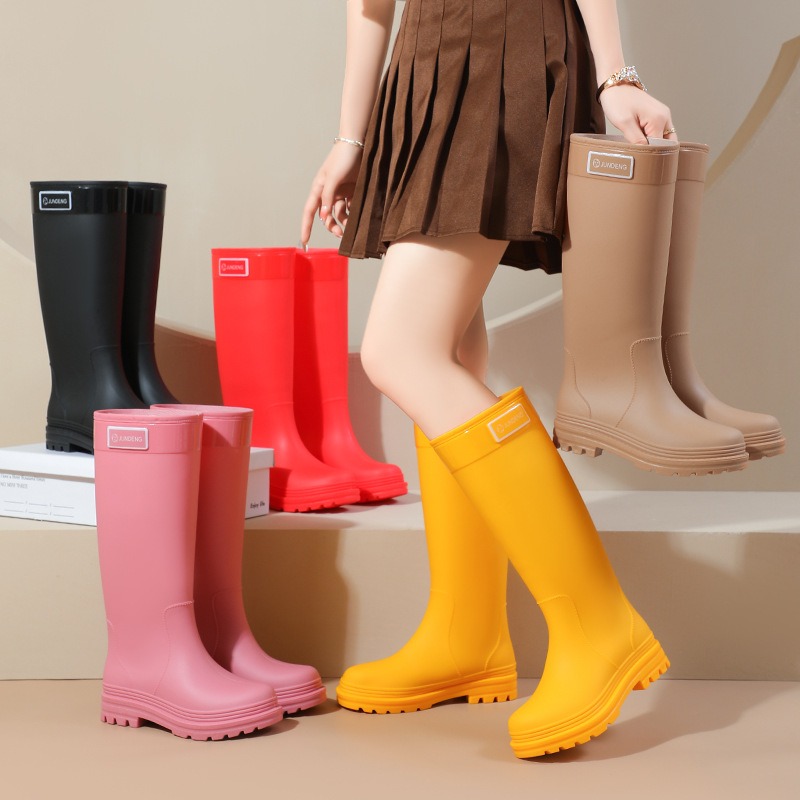 Women'S Fashion Gumboots - Women's PVC Wellies Fashion Thick-Soled Mid-Heel