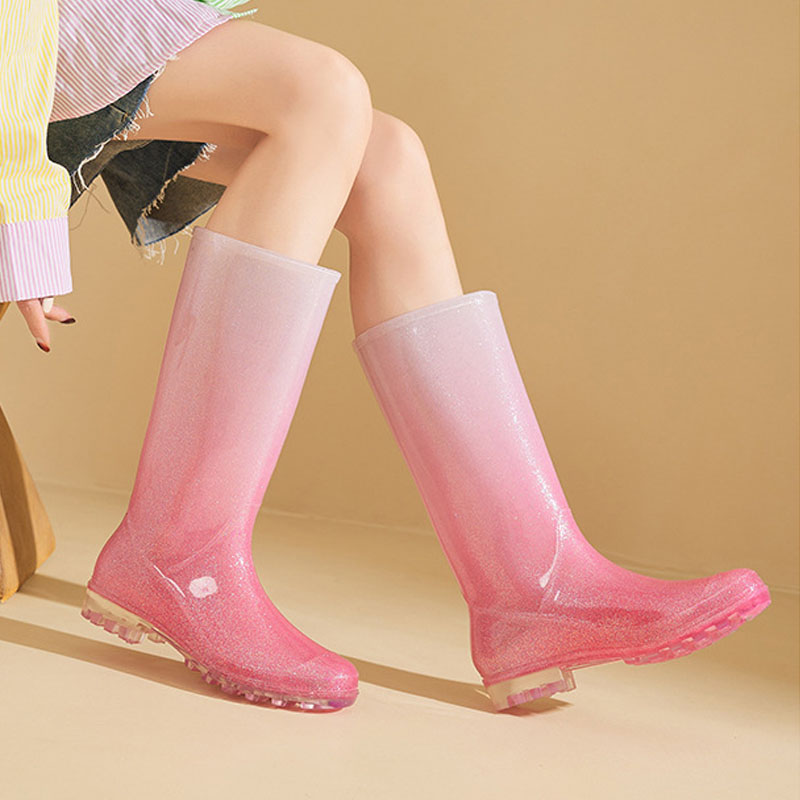 Women'S Fashion Gumboots - Women's Wellies Fashion Low Heels Knee-high