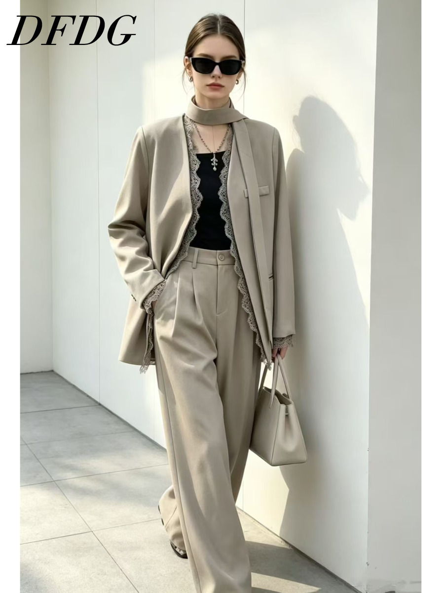 Blazer Women Oversized - DFDG Women 2026 Scarf Collar Oversized
