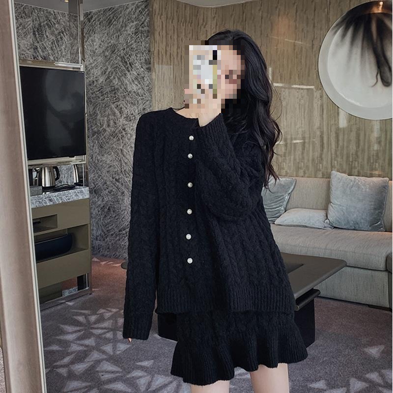Women Fashion Outfits - PremiumKoreanWinterStyle Set Thick Textured Knit Set