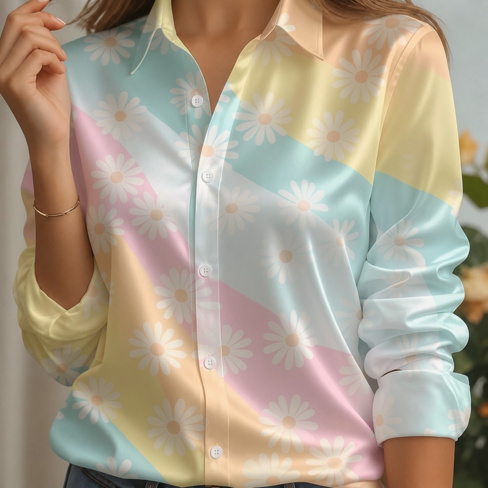 Women Satin Lapel Collar Shirt - Women Fashion Outfits review and price
