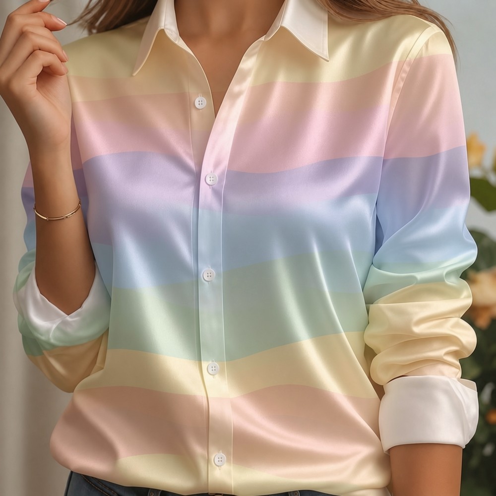 Women Satin Lapel Collar Shirt - Women Fashion Outfits review and price