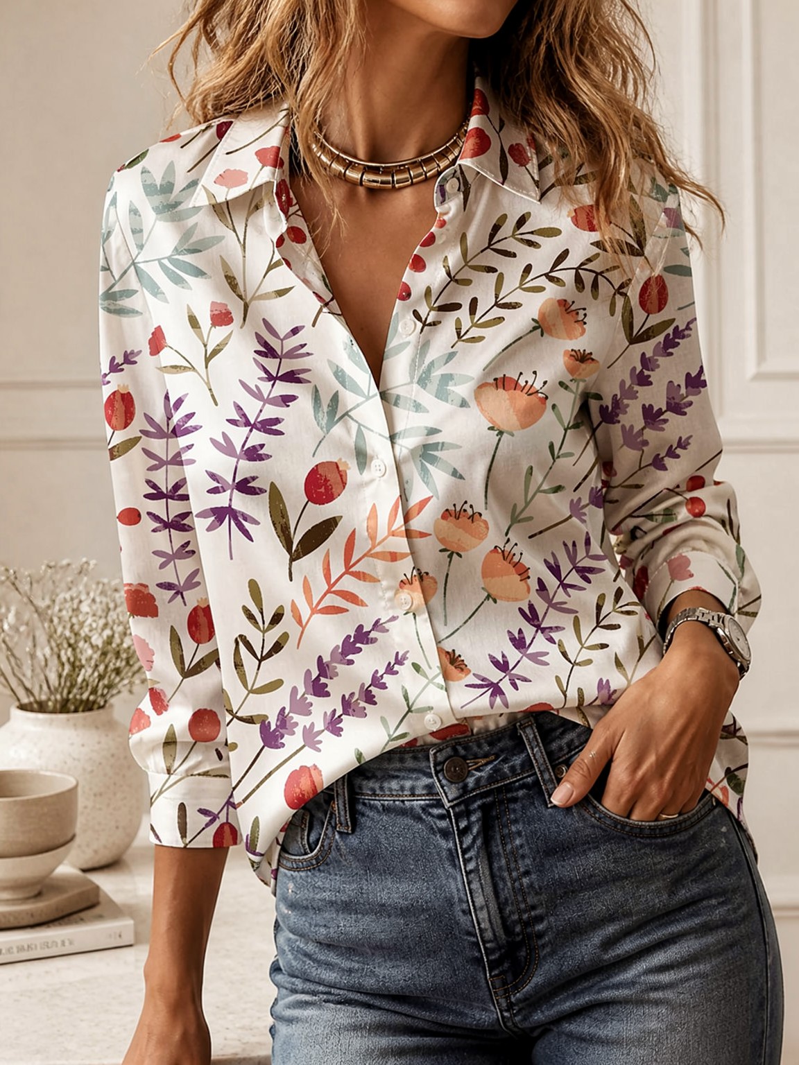 Casual All-match Collared Blou - Women Fashion Outfits review and price