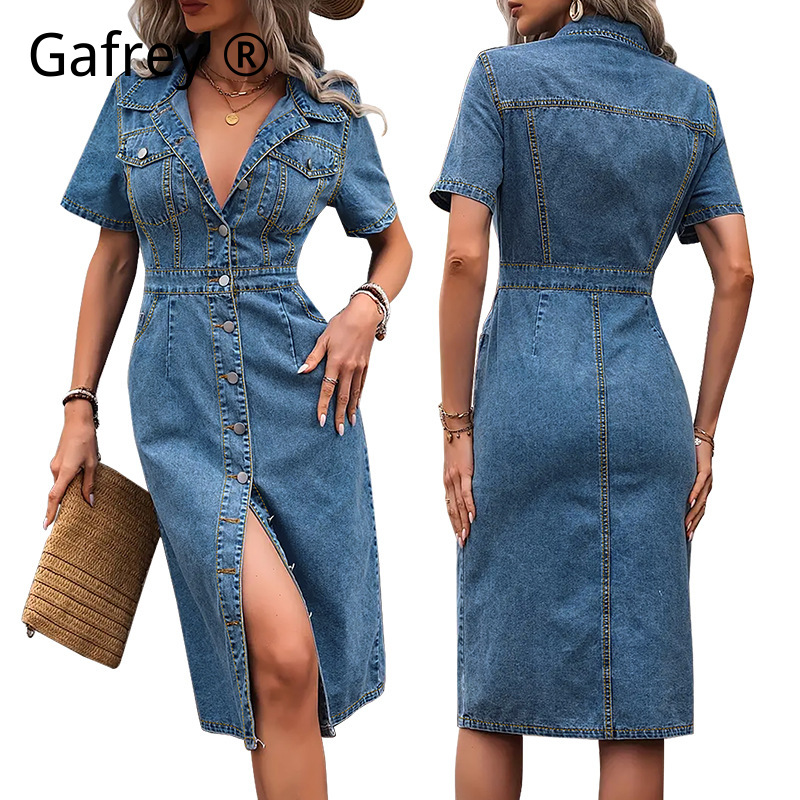 Plus Size Women Lapel Denim Dr - Women Fashion Jeans review and price