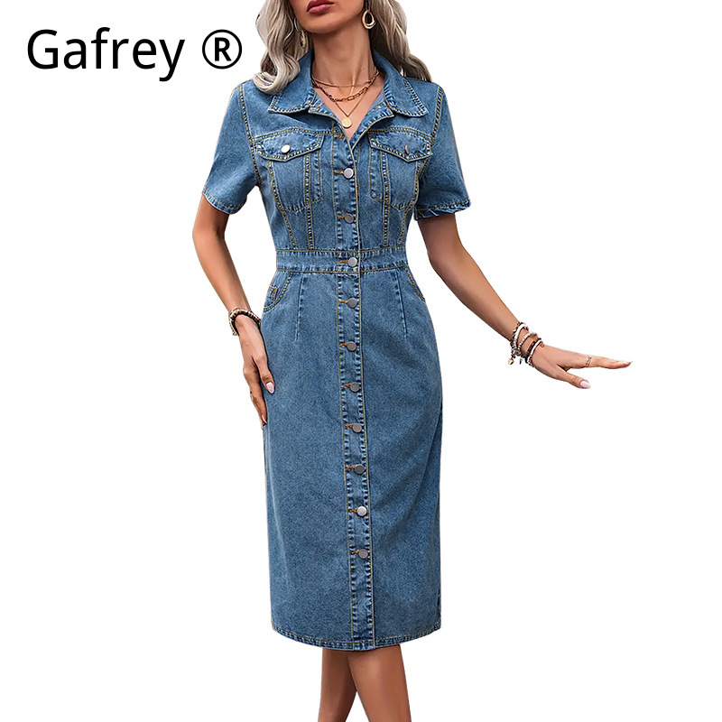 Plus Size Women Lapel Denim Dr - Women Fashion Jeans review and price