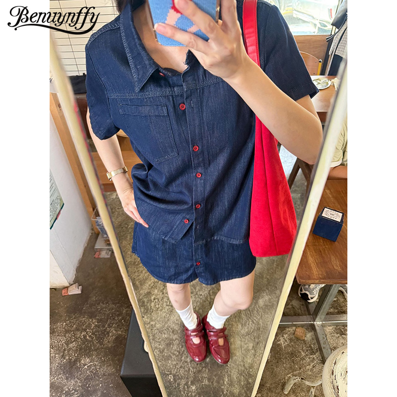 Benuynffy Retro Short Sleeved  - Women Fashion Jeans review and price