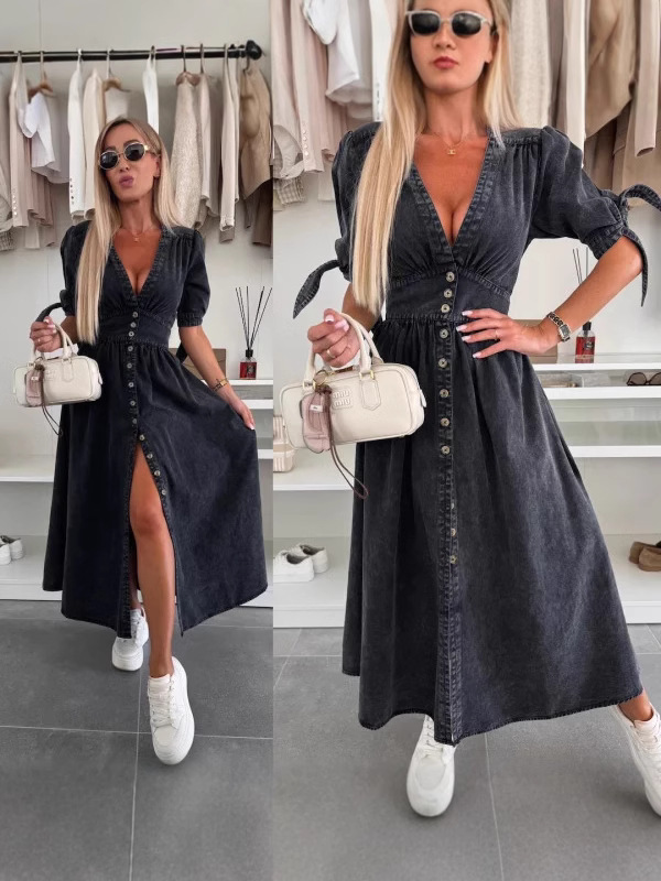 Fashionable Denim Dress V-Neck - Women Fashion Jeans review and price