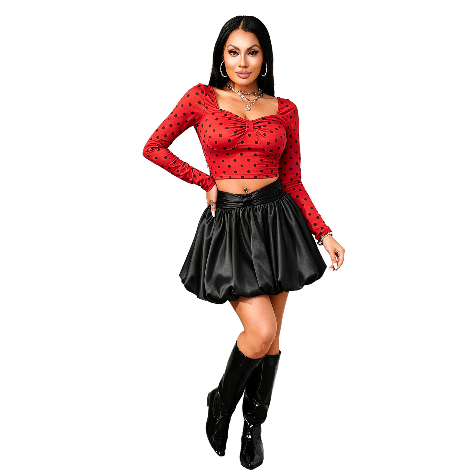 Womens Long Sleeve Polka Dot C - Women Fashion Outfits review and price