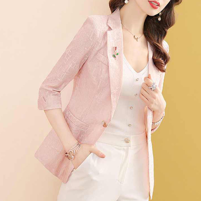 Elegant Solid Color Spliced Po - Blazer Women Oversized review and price