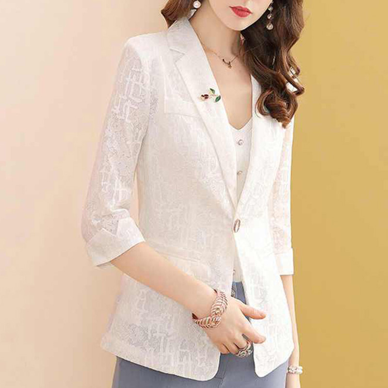 Elegant Solid Color Spliced Po - Blazer Women Oversized review and price